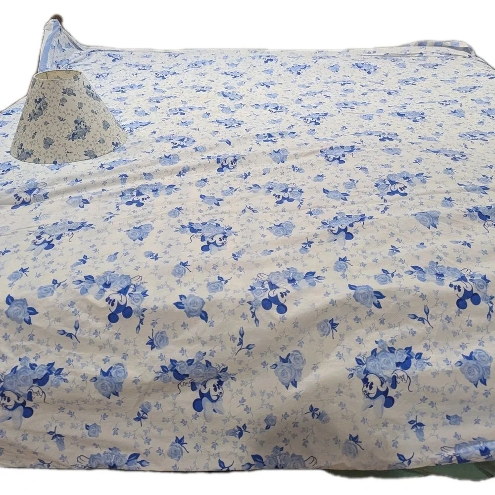VTG Disney Mickey Mouse Blue‎ Floral Rose Comforter Portugal Cotton Cottagecore